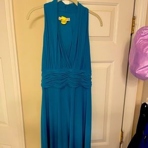 Teal blue halter evening dress